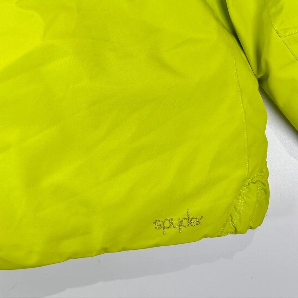 Spyder girls Bitsy Lola ski jacket insulated faux fur hood neon green size 5